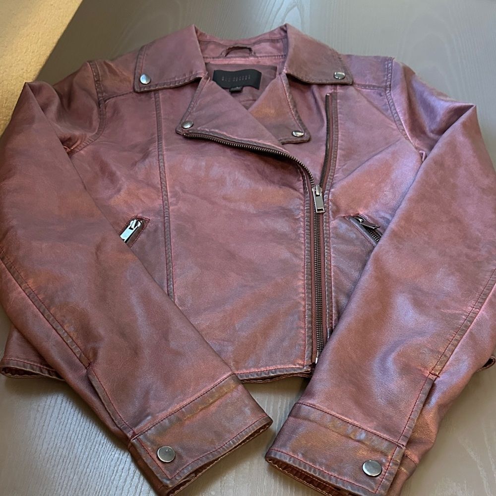 Maroon Vegan Leather Moto Style Jacket by Blu Pepper Size Small